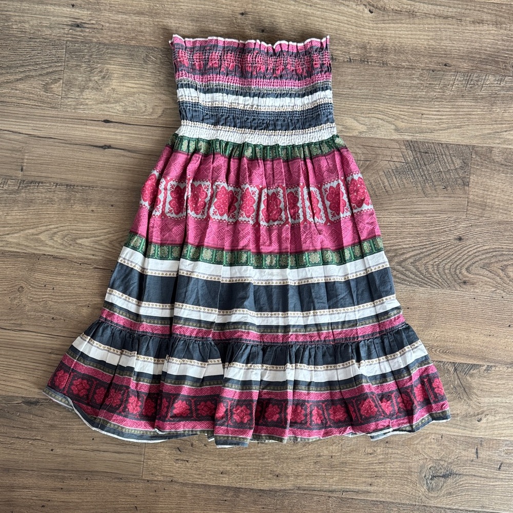 Striped Strapless Dress with Floral Pattern